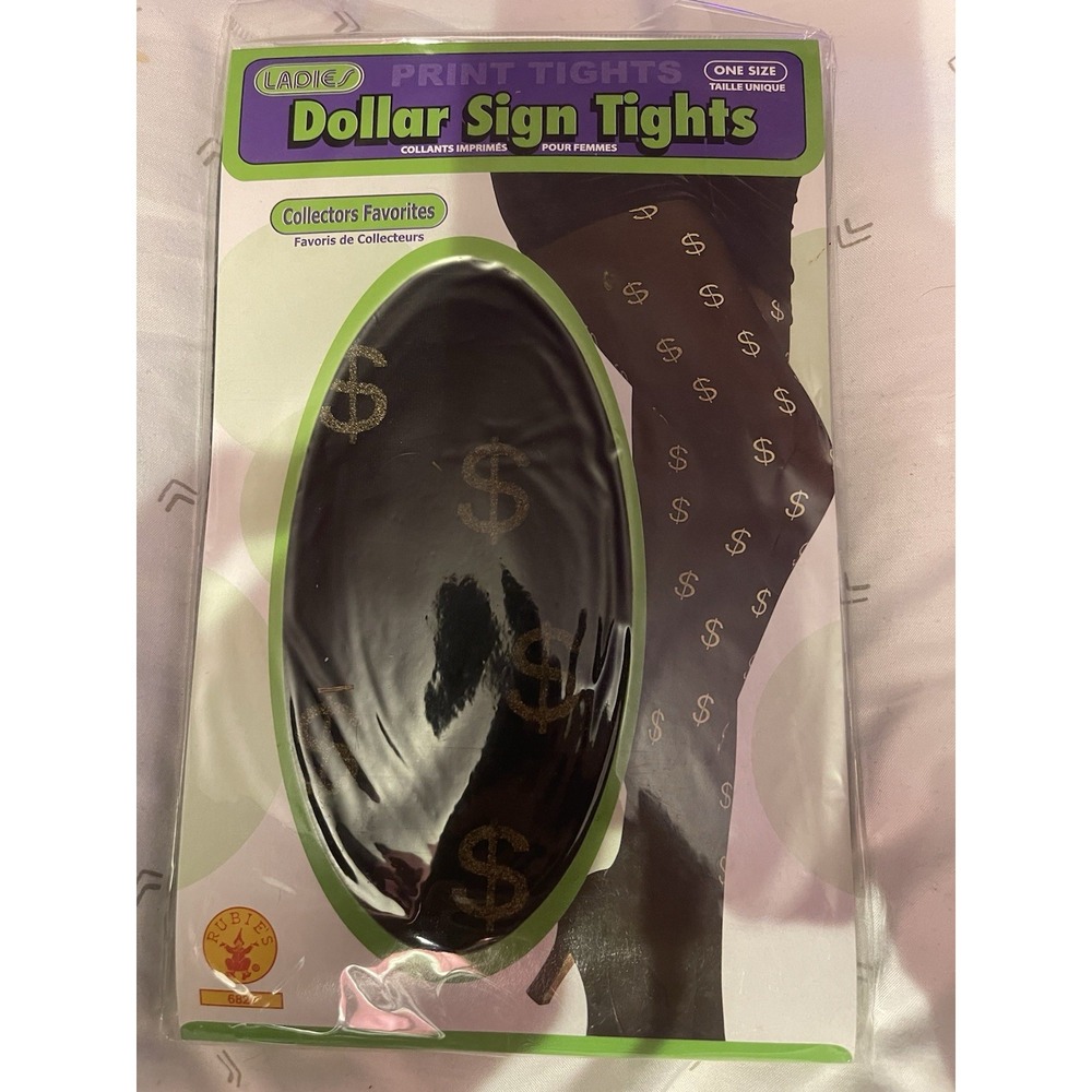 Ladies Dollar Sign Tights One Size‎ Black Gold Sexy Stockings Costume Cosplay